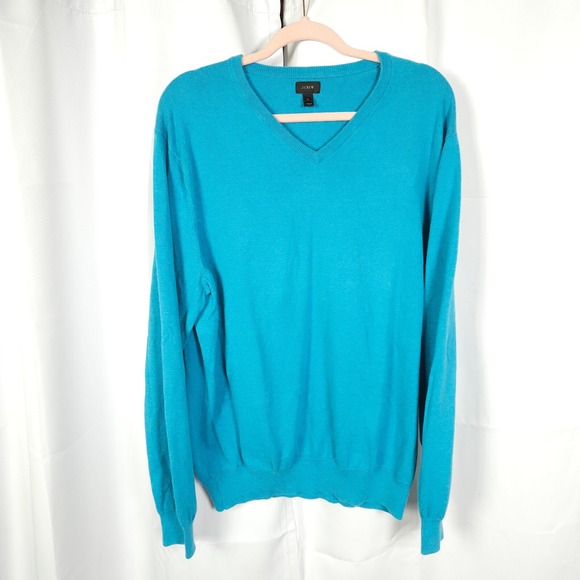 J. Crew Other - J.Crew Cotton Cashmere V-Neck Pullover Sweater Men's XL Blue
